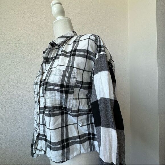 Forever 21 Flannel Cropped Plaid Shirt 100% Cotton Long Sleeve SZ M - Picture 9 of 13